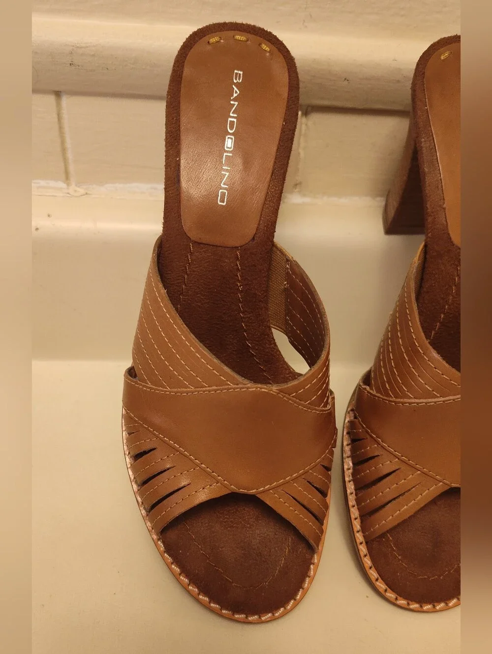 Women's Bandolino Brown Leather Boho Heel Sandals Size 7.5